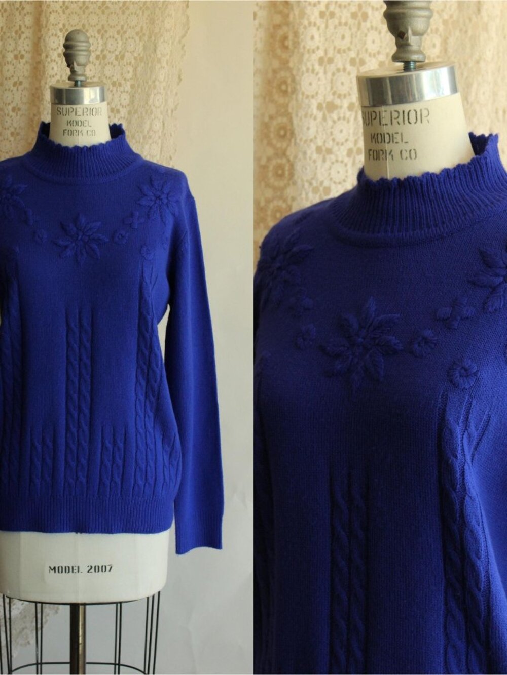 Vintage 1990s Sweater, Salon Studio Royal Blue Acrylic Pullover Jumper, Size M